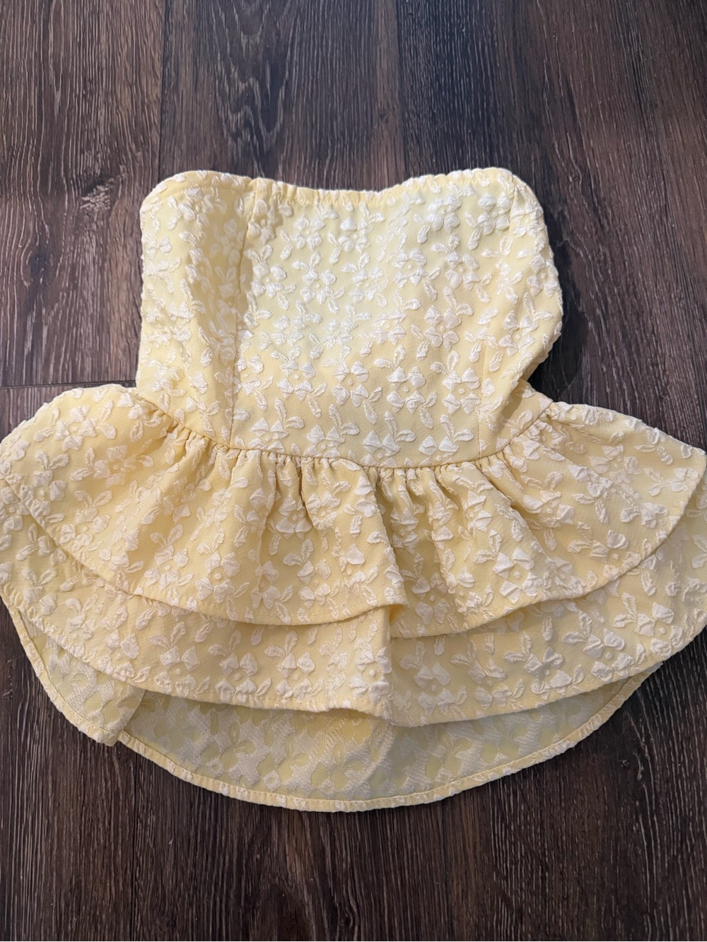 Yellow Floral Ruffled strapless top